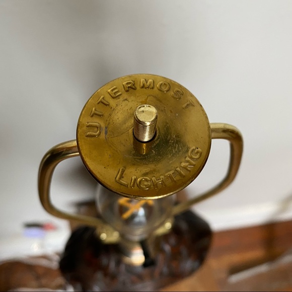 Gorgeous Boho Tribal Carved Wood/Resin Brown Uttermost  Table Lamp - Picture 7 of 9